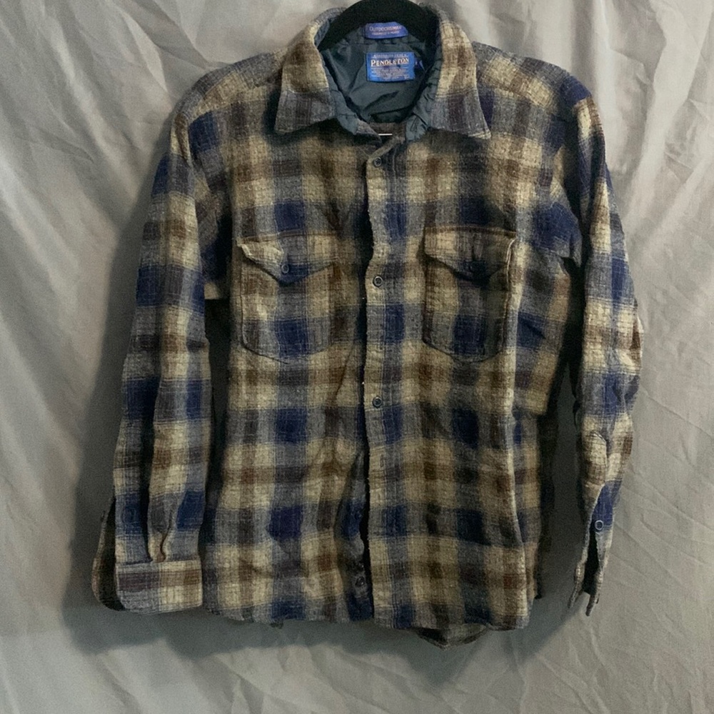 Pendleton Outdoorsman Pure Virgin Wool Plaid Button Down, Size XL Long